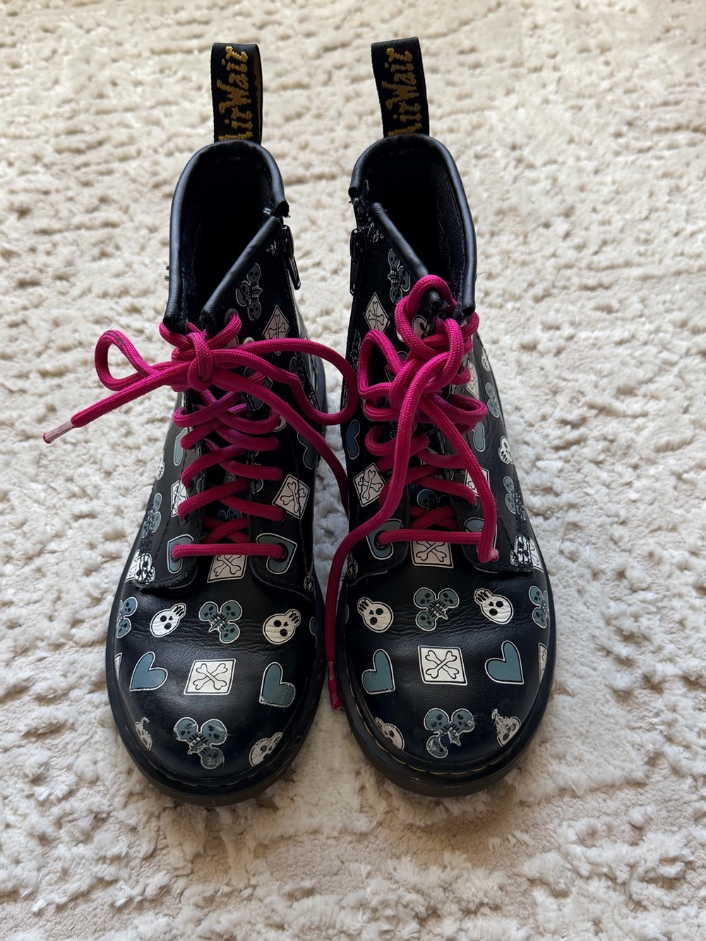 Dr. Martens Black Kids Lace-Up Boots with Pink Laces